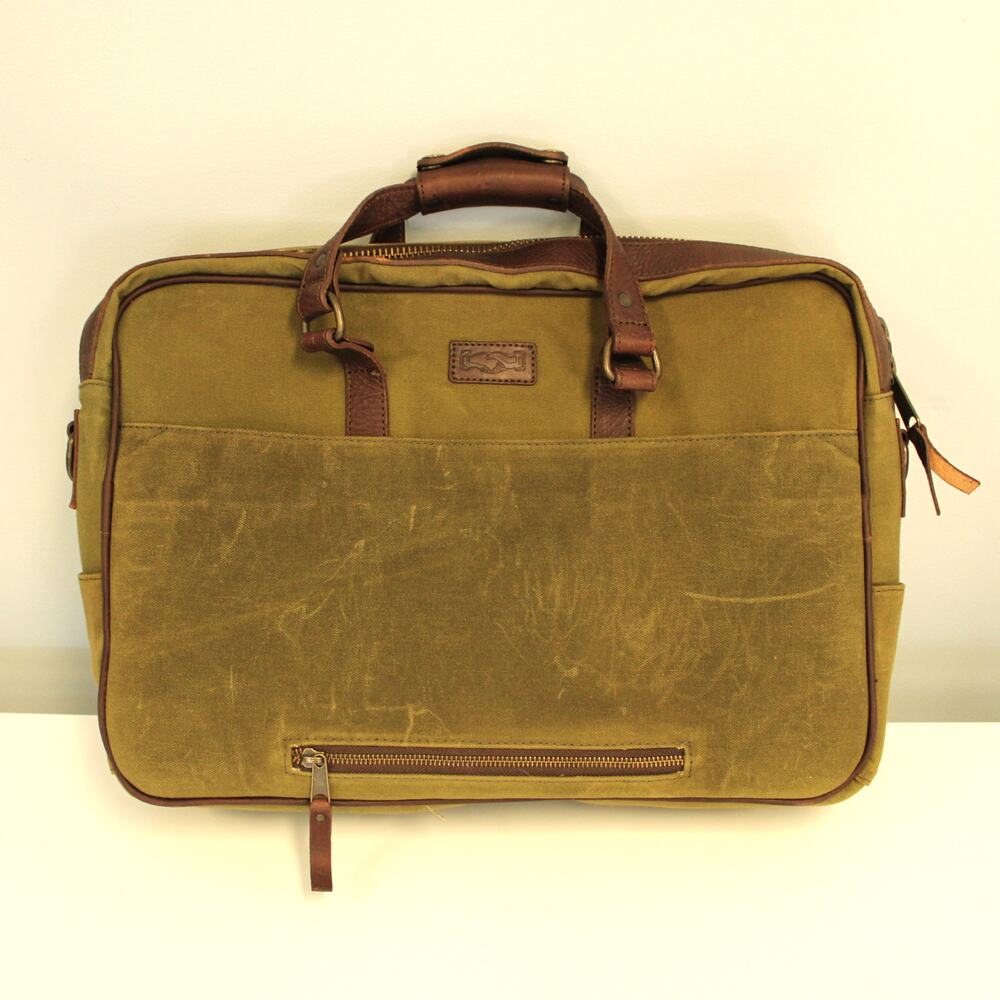 Mission Mercantile Deux Mains Waxed Canvas Briefcase Forest Green Very Good READ